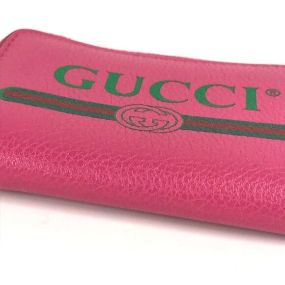 GUCCI 496319 logo Wallet Coin Compartment Zip Around coin purse Leather pink - Picture 4 of 11